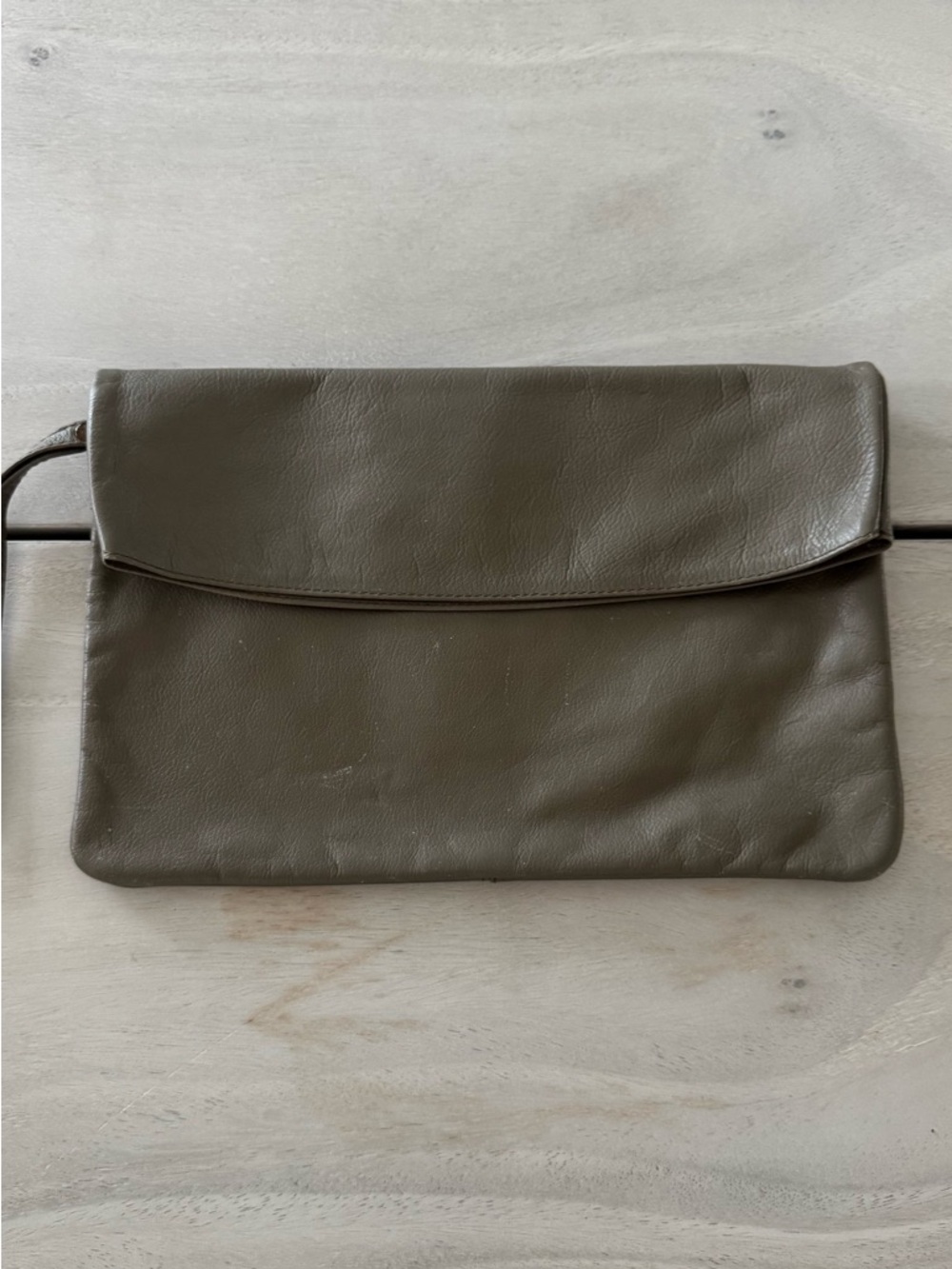 Vintage Genuine Leather Fold-Over Clutch - Made in Brazil